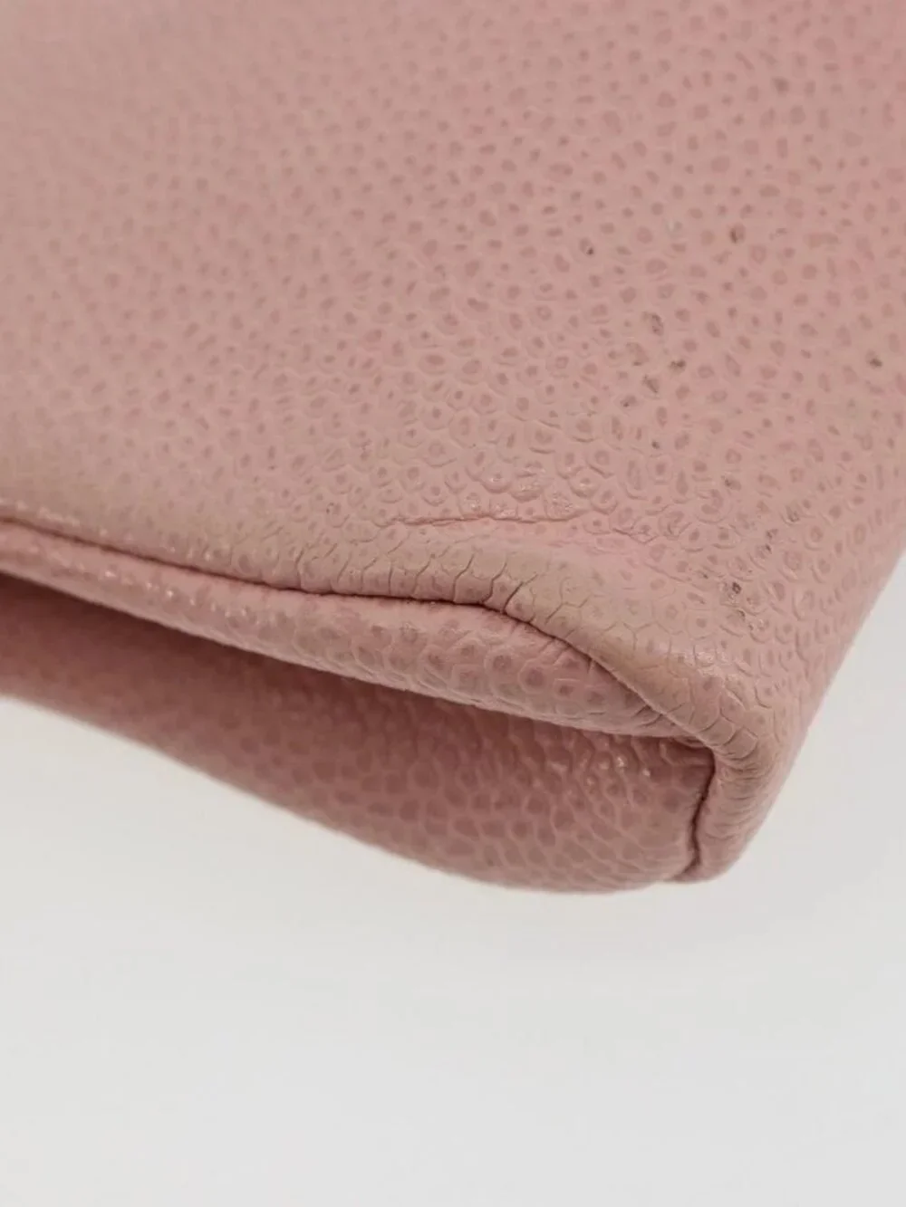 CHANEL Pouch Grained Calf Skin Pink Gold CC Auth 101855